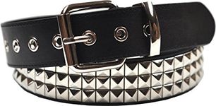 foolsGold 3 Row Pyramid Studded Belt - Black (Medium - 32" - 36" waist)