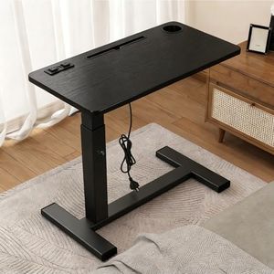 JFHID Overbed Table with Wheel&Charging Station,Mobile Standing Desk and Bedside Table Height Adjustable Gas Lift