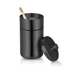 cgaplus Car Ashtray with Lid Smell Proof Stainless Steel Portable Ash Tray for Car Cup Holder Detachable Windproof Extinguished Cigarette Bucket Automotive Ashtrays for Outdoor Home Office Black