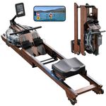Dripex Foldable Water Rowing Machine for Home Gym,Wooden Folding Rowing Machine with LCD Monitor,Smooth Slide Rail and Comfortable Seat,Water Rower Supports Bluetooth Kinomap APP and Max 350LBS