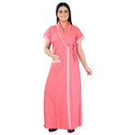 bellamy Pure Cotton Printed House Coat,Front Open Adjustable Maxi Nighty for Women, rob Night wear (Pink) XL