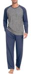 PrinStory Mens Pajama Set Sleepwear Pjs Long Sleeve Top and Pants Sleep Sets Navy Blue