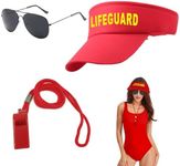 UILYNIU Pack of 3 Lifeguard Fancy Dress Costume Men Women Red Lifeguard Visor Cap Sunglasses Sports Whistles Lifeguard Costume for Lifeguard Adult Halloween Carnival Fancy Dress (Red)