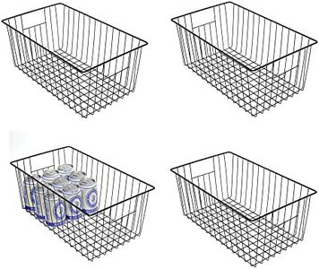 Y.Z.Bros 16inch Freezer Wire Storage Organizer Baskets, Household Refrigerator Bin with Built-in Handles for Cabinet, Pantry, Closet, Bedroom