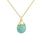 Gempires Amazonite Pear Necklace, Gold Electro Plated Crystal Pendant, 18 inch Adjustable 14K Gold Chain, Gem stone Jewelry for Women