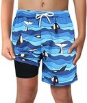 Boys Blue Whale Swim Trunks with Bo