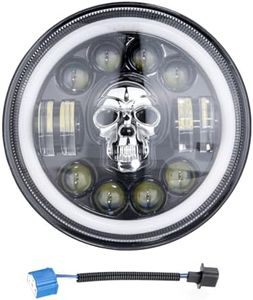 7 Inch Motorcycle LED Headlight Daymaker Compatible with Harley Davidson Touring Softail FLD, SKull Style