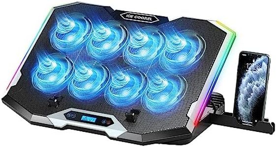 ICE COOREL Gaming Laptop Cooling Pad with 8 Cooling Fans, Laptop Fan Cooler Pad for 15-17.3 Inch, Notebook Cooler Stand with 6 Height Adjustable, RGB Cooling Pad with Two USB Port + Phone Stand