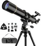 NACATIN Astronomy Telescope for Adults & Beginners, 90mm Aperture 800mm Focal Length Portable Professional Refractor Telescope- with Phone Adapter & Carry Bag for Moon, Planets & Stargazing (Black)