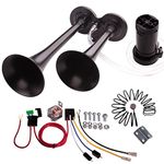 FARBIN Car Horn 12V 150db Super Loud Air Horn, Dual Trumpet Train Horns Kit for Trucks, Truck Horn with Compressor and Wire Harness (Black double tube air horn, 12V)