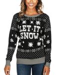 Tipsy Elves Women's Christmas Sweaters - Women's Ugly Christmas Sweaters - Embellished Winter Holiday Pullovers, Let It Snow (Black Silver) (Light-up), Large