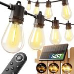 addlon 54(48+6) FT Solar String Lights Outdoor Waterproof with USB Port & Remote Control Solar Patio Lights Long Last for 20+Hrs Dimmable Solar Power LED Bulbs for Porch Garden Market Bistro