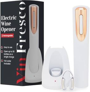 Rechargeable Electric Wine Bottle Opener - Charging Base and Foil Cutter Included with Automatic Wine Opener - Electric Corkscrew for Easy Cork Removal - Best Gift for Wine Lover (White and Rose Gold)