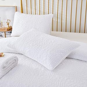 Brandream White Clover Quilted Pillow Shams Cotton King Size Pillow Cases Set of 2 Comfy Soft Decorative Pillow Covers
