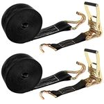 2 Pack 2 Inch Ratchet Straps Heavy Duty 20ft Tie Down Straps Ratchet with Double J Hook, 8000 LBS Break Strength, Cargo Ratchet Straps for Moving, Truck, Trailers, Motorcycles, Kayaks, Car Roof