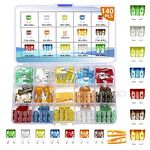 140 PCS Car Fuses Assortment Kit,Blade auto Fuses and Mini Flat Automotive Fuse kit 5A 7.5A 10A 15A 20A 25A 30A Car Motorcycle Truck SUV Automotive Replacement Fuses