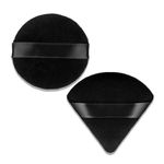 Gleva Powder Puff Soft Face Makeup Sponge, Loose powder Foundation Blending Sponges Set, Beauty Blender, Contouring, Wedge Triangle Shape Wet & Dry Tool Washable Reusable (Black-Round and Triangle)