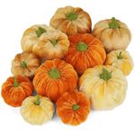 Artmag 12Pcs Fall Artificial Pumpkins Assorted Sizes Fake Velet Pumpkins Orange Brown Beige Foam Harvest Pumpkins for Fall Thanksgiving Halloween Party Holiday Decor Decoration