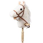 BEJOY Stick Horse with Wood Wheels, Hobby Horse Toy, Real Pony Neighing and Galloping Sounds Plush Toy White 36 Inches(AA Batteries Required)