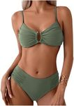 SweatyRocks Women's Two Piece Bikini Set Ring Linked Ruched Underwire Bikini Bathing Suit Swimwear Set Swimming Suit Solid Green Medium