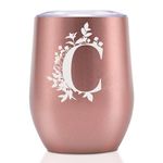 Personalized Tumblers with Lids for Women, Monogrammed Coffee Cup with Initial C, Gifts for Her, Girls, Bridesmaids, Friends, Sisters, Mom, Rose Gold