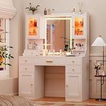 White Vanity Desk with Mirror, Ligh