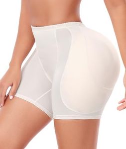 Trinorla Women Hip Padded Shapewear Booty Lifter Butt Enhancer Removable 4 Thicker Pads Control Panty for Bigger Butt, Beige, Large