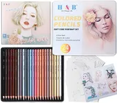 H & B 24PCS Coloured Pencil, Skin tones colored Pencils Set, Professional Landscape Colored Pencils Charcoal Drawing Pencil Set with 12 Sheets Coloring Book for Artists, Adult