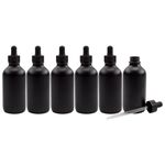 Cornucopia 4oz Black Glass Dropper Bottles (6-Pack), Refillable Glass Eye Dropper Containers for Essential Oils, Cosmetics, and Cooking, Powder Coated Glass