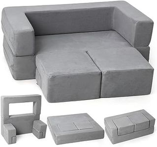 GIMMYFIVE Kids Couch Toddler Play Couch for Bedroom Playroom, 3 in 1 Sectional Sofa for Kids' Play and Rest, Modular Mini Couch for Kids, Grey