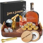 Bark & Barware Premium Cocktail Smoker Kit with Torch - Black Wood Box, Gold Tools, 6 Flavors Chips - Old Fashioned Bourbon Smoker Kit - (no Butane) Whisky Gifts for Men - Whiskey Smoker Kit