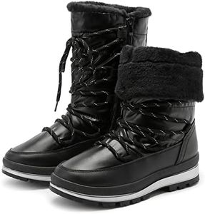HEAWISH Women’s Winter Snow Boot Fur Lined Mid Calf Warm Boots(Black, US6)