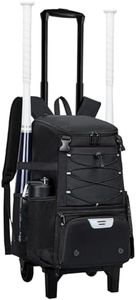KAVIGOR 2-in-1 Rolling Baseball & Softball Bag, Detachable Backpack, Roll or Carry, Dual-Pole Anti-Tip, 3.5" Wheels, No Tools Setup