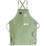 Chef Apron, Cotton Canvas Cross Back Adjustable Apron with Pockets for Women and Men, Kitchen Cooking Baking Bib Apron, Adjustable Strap and Large Pockets,Canvas, M-XXL- Light Mint