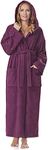 Women`s bathrobe with hood, Astra, calf length or ankle length, 100% cotton terry towelling - plum - Size: Women XL Long (Unisex L-XL Long)