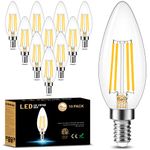 Cotanic E12 LED Bulb Dimmable 3000k Soft White, LED Candelabra Bulbs 60Watt Equivalent, Small Base Type B Light Bulbs, Candle Shape Chandelier Light Bulbs Clear Glass, 600LM, 10 Pack, CTC353K