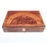 Treegift™ Wooden Jewellery Box for Women Jewel Organizer Hand Carved Carving and Brass work Gift Items.Size-10" x 6" inch,Brown (Sheesham Wood) (Rectangular)