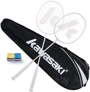 Kawasaki Badminton Racket Professional Graphite Shaft Badminton Set 2 Super Lightweight Shuttlecock Racquet for Training, Sports and Entertainment