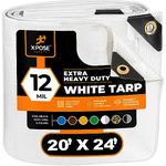 Heavy Duty White Poly Tarp 20' x 24' Multipurpose Protective Cover - Durable, Waterproof, Weather Proof, Rip and Tear Resistant - Extra Thick 12 Mil Polyethylene - by Xpose Safety