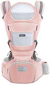 SONARIN Mochila Portabebés Ergonómico con Asiento de Cadera/Algodón Puro, Reposacabezas, Multiposición: Dorsal, Ventral, Ajustable para Recién Nacidos de 0 a 36 Meses (hasta 30 kg) Rosado
