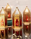 Homesake® Metal Decorative Antique Golden Finish Moroccan Lantern Candle Holder, Tealight Hanging Home Office Décor(Set of 4, Antique Golden-Red)