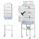 BestPet 64 inch Wrought Iron Bird Cage for Parakeets Medium Small Parrots Parakeet Cage with Detachable Rolling Stand & Play Open Top for Cockatiels Lovebird Finches Canaries,White