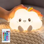 MUID Led Cloud Lights Cute Night Light, Remote 16 Colors Silicone Lamp, Dimmable For Bedroom, Portable Rechargeable Kawaii Room Decor Gifts, White