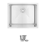 STYLISH 22 inch x 18 inch Stainless Steel Single Bowl Top Mount or Undermount 18 Gauge 10mm-Radius Corners Laundry and Utility Sink with Luxury Basket Strainer, S-320T