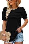 BETTE BOUTIK Womens Tops Summer Short Sleeve Loose Elegant Crew Neck Shirts Puff Sleeve Stretch Trendy Casual Tshirts Black S