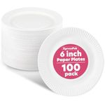 Small Paper Plates - [100-Pack] - (6-Inch Round) - Lightweight Uncoated 6 Inch Disposable Paper Plates - for Crafts, Events, Projects, Dry Foods & General Use