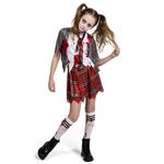 Spooktacular Creations Zombie Schoolgirl Costume, Girl Bloody Zombie Costume for Kids,Halloween, School, Event Party Dress Up (Large(10-12 yrs))