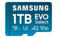 SAMSUNG EVO Select microSD Memory Card + Adapter, 1TB microSDXC, Up to 160 MB/s, UHS I, C10, U3, V30, A2, for Mobile Phone, Smartphones, Nintendo-Switch, Tablets (MB-ME1T0SA/AM) [Canada Version]