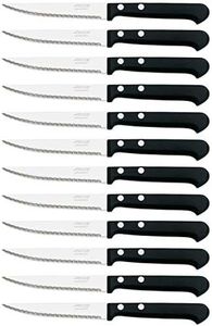 Arcos Cuchillos de Mesa Caja de 12 uds Cuchillo Chuletero Cuchillo de Mesa, Hoja de Acero Inoxidable NITRUM 110 mm, Mango de Nylon, Color Negro (12 uds)