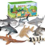 toymany 8PCS Shark Toys Sea Creature Animals Figures, Plastic Ocean Animal Figurines with Whale Shark White Shark Bathtub Toy for Kids Boys Girls Cake Topper Age 3-5 6-12